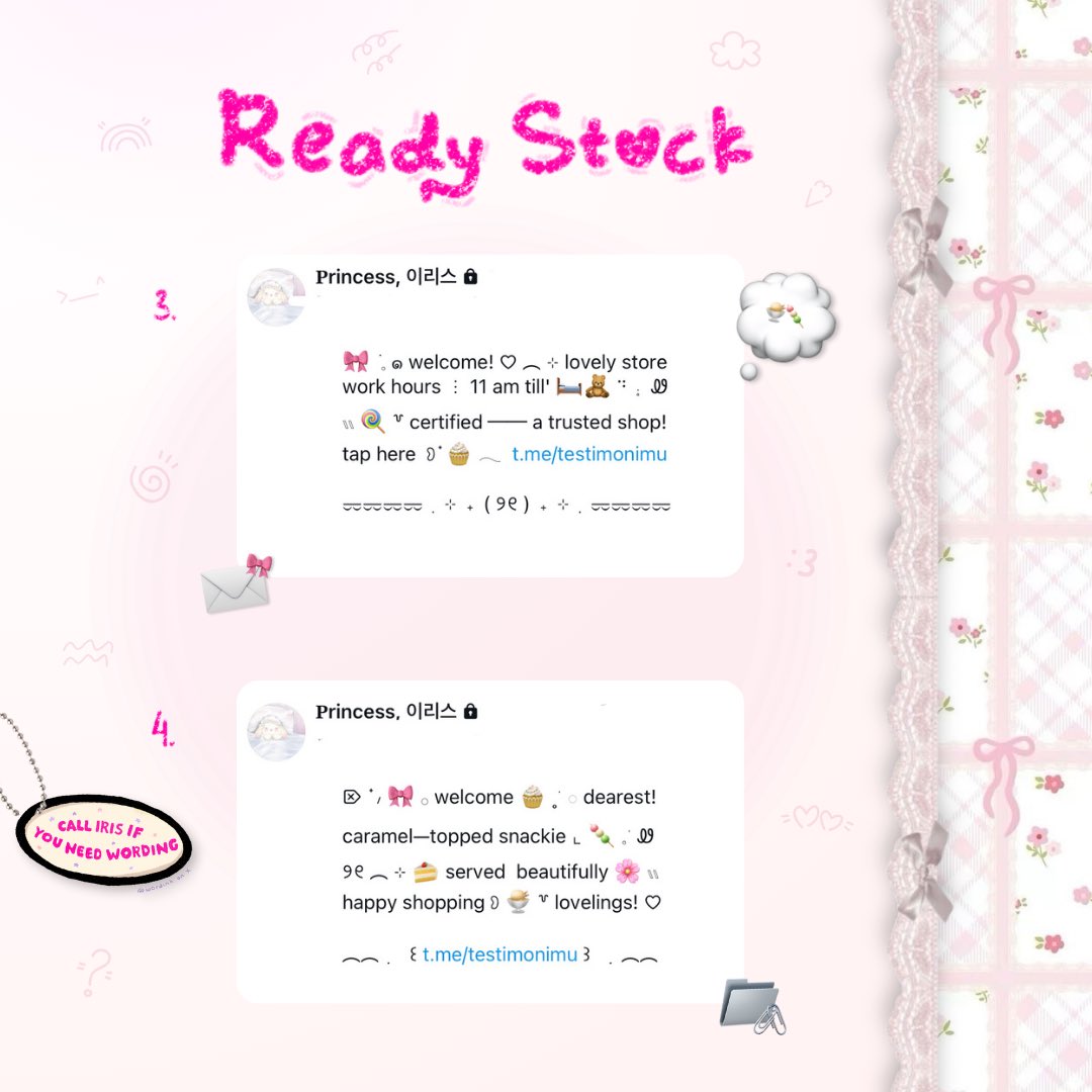 ⠀
kindly tap the repost button  ..  💖

mlou, tman-tmun!  🍨  iris' ready stock catalogue just released  ..  🍡  < PINNED WORDING >  siap pakai bisa dibawa pulang  ..  🎀  adopt this with only 5.500!  ⭐️  scroll for more yaa, lovelings!  ♡ 

tags. #zonaba #zonauang rs