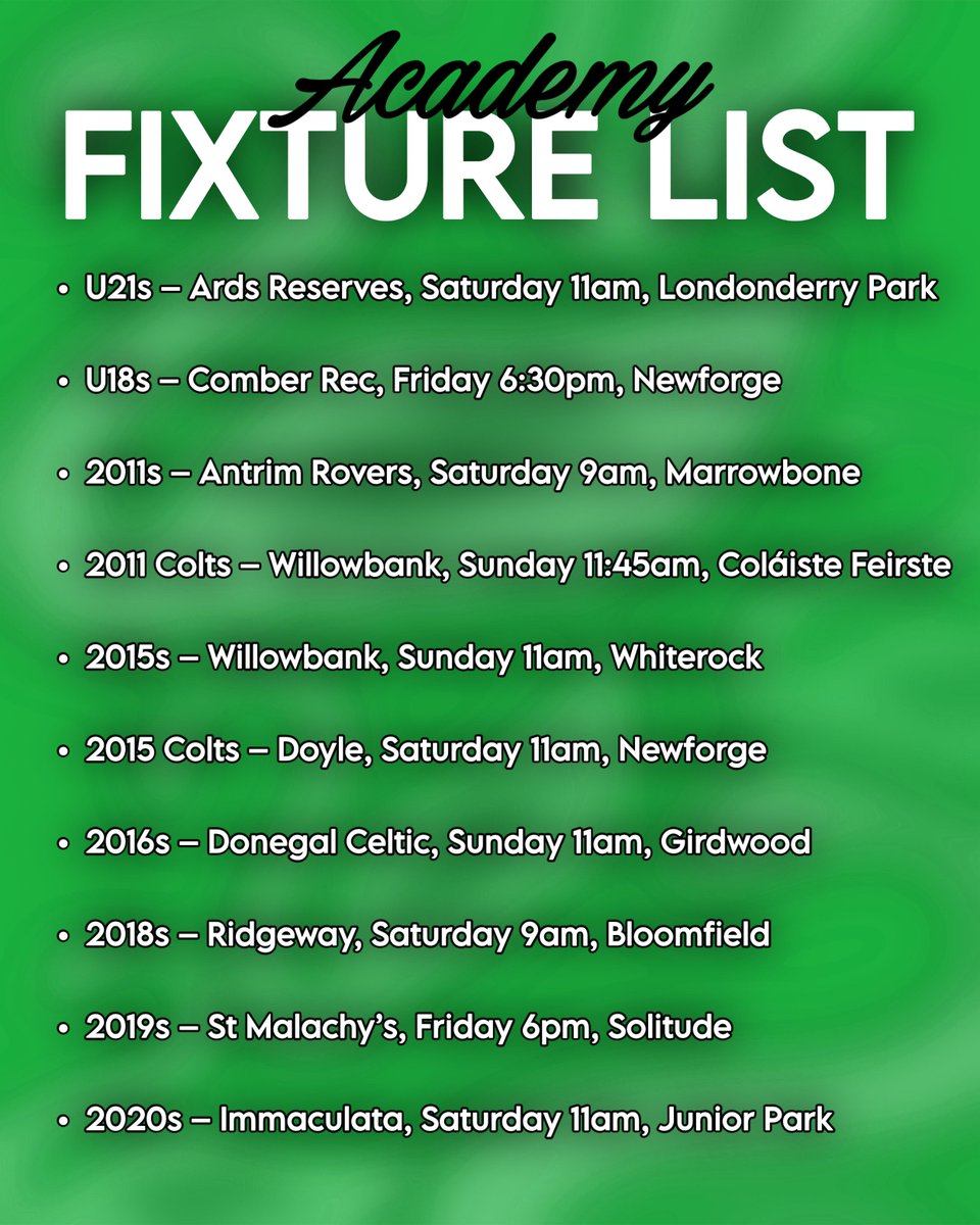 This weekends Academy Fixture List👊🏻

Up The ‘Ton🟢⚫️