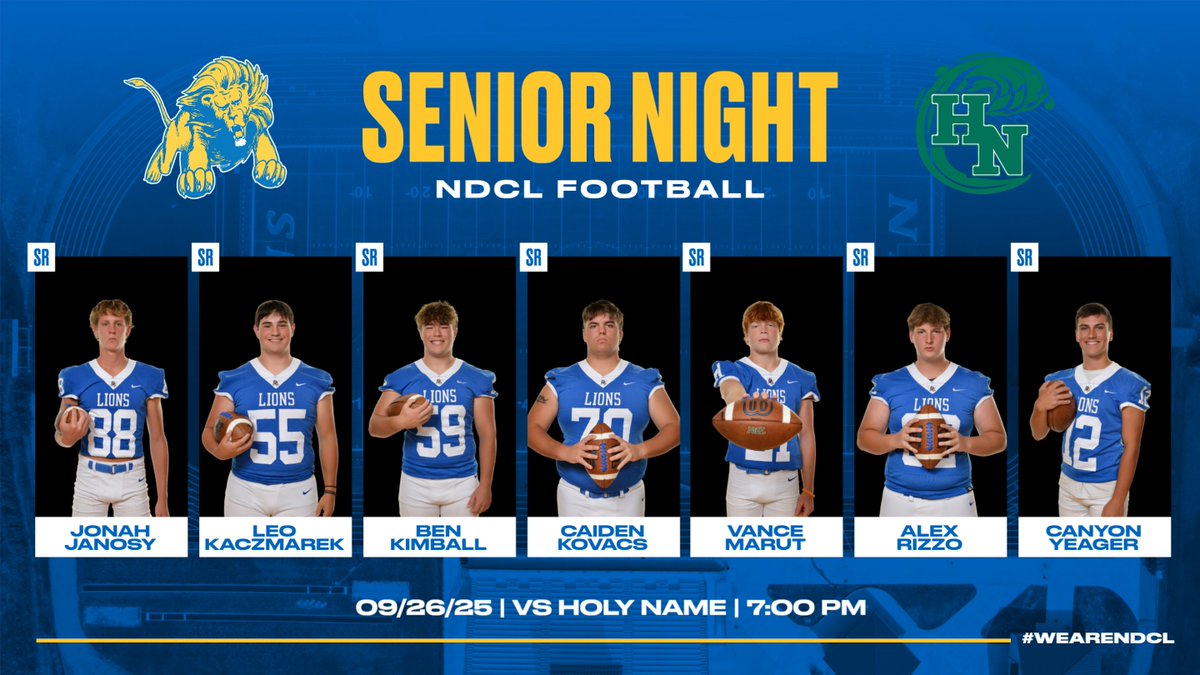 SENIOR NIGHT 🏈 Our 14 Football seniors! Swipe left to see them all! They will be honored before the start of tonight's game starting around 6:20 PM. Congratulations and thank you to our seniors and all you contribute to NDCL Football!

#WeAreNDCL