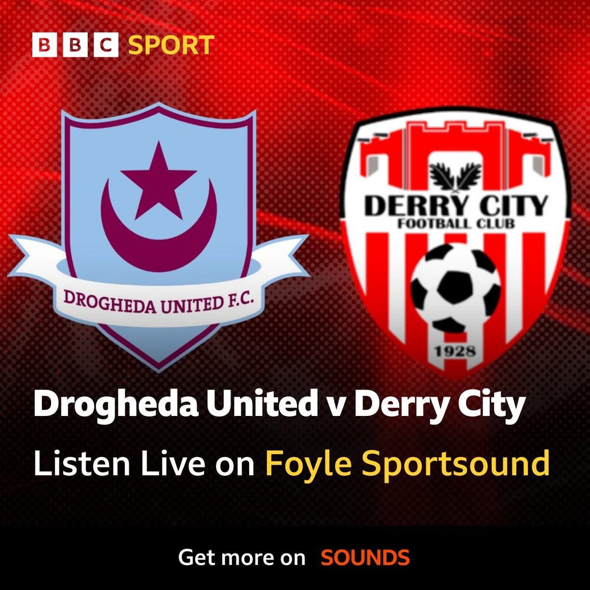 Derry City travel to face Drogheda United in the League of Ireland Premier Division.

📻 Foyle Sportsound have you covered 👍

Listen live on BBC Radio Foyle &amp; BBC Sounds 🔊

1⃣9⃣:3⃣0⃣ tonight ⤵️ #BBCFootball ⚽️

bbc.co.uk/sport/football…