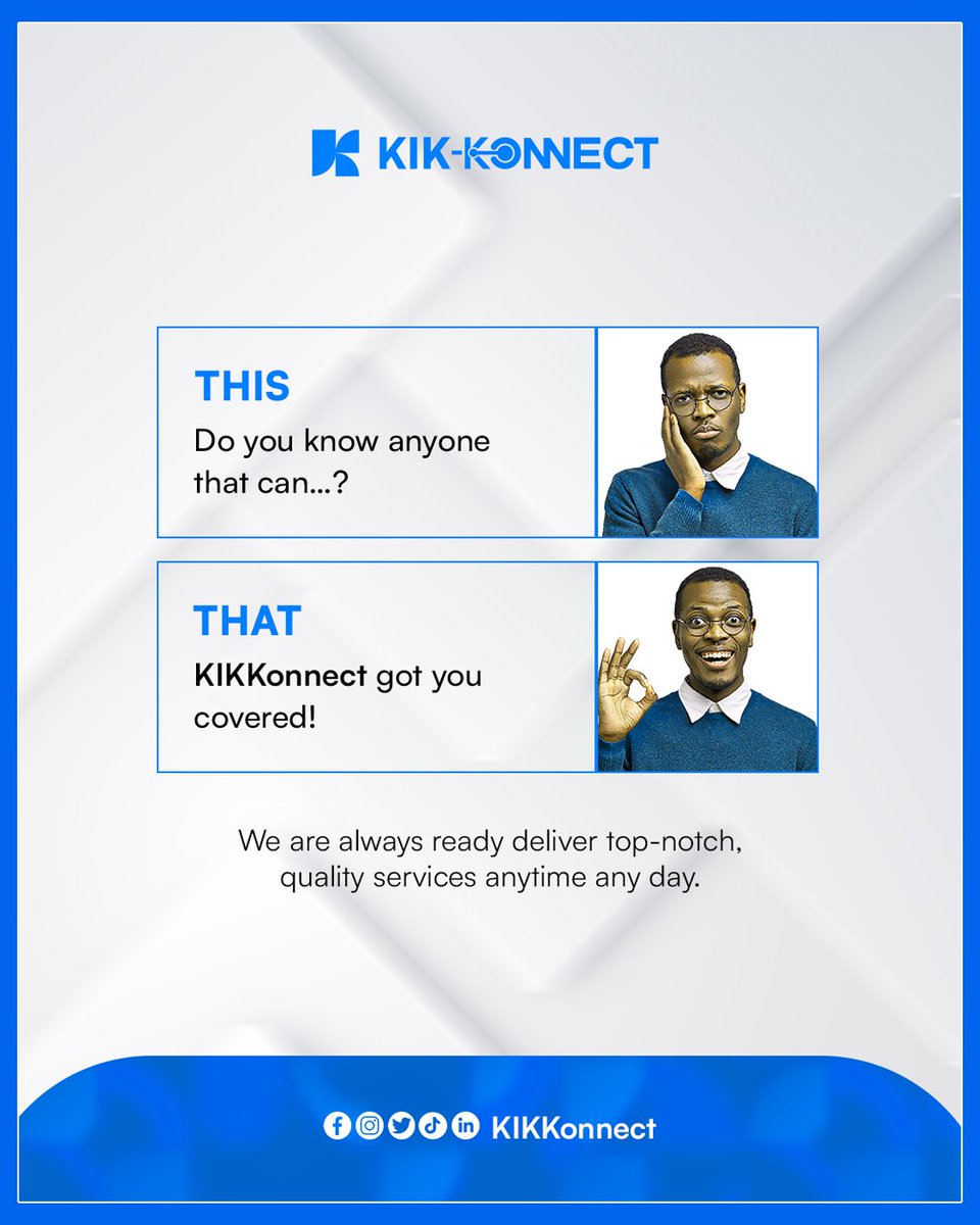 kik_konnect's tweet image. Why stress over “Do you know anyone that can…?” when the answer is always 👉 KIKKonnect!
We’ve got you covered with top-notch, quality services,anytime, any day.
#TrustedService #qualityservice