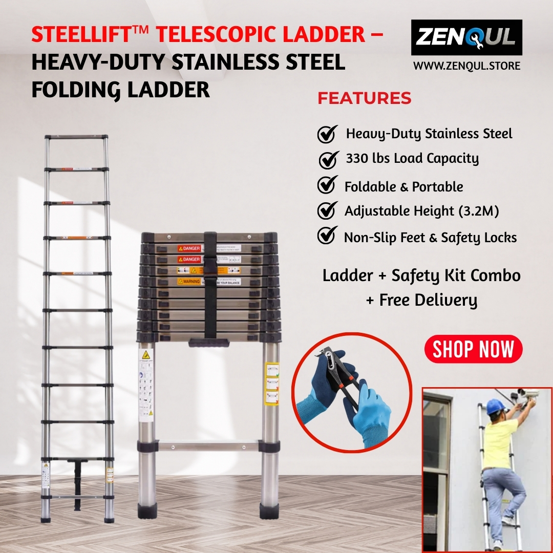 StoreZenqul's tweet image. 🔧 From home fixes to pro projects – the SteelLift™ Ladder (3.2M) has your back!
✅ Heavy-duty stainless steel
✅ Non-slip feet
✅ Portable &amp;amp; safe
🚚 Free Delivery + Safety Kit 🎁
#ZenqulStore #ToolsForLife #LadderGoals #WorkSmarterNotHarder