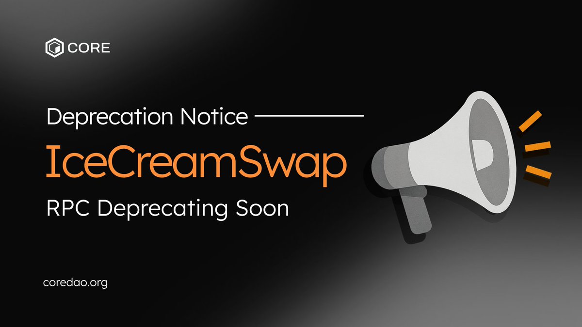 corechain_devs's tweet image. 📢 Deprecation Notice: IceCreamSwap RPC

The endpoint rpc-core.icecreamswap.com will soon be deprecated.

For uninterrupted access, all users &amp;amp; devs should update their wallet and dApp configs to one of the official Core RPCs:

🔸 rpc.coredao.org
🔸 rpc.ankr.com/core