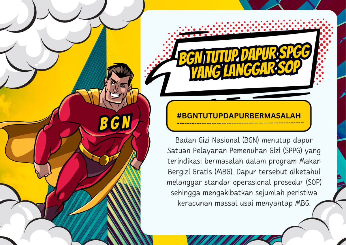 ComxcomC's tweet image. BGN Tutup Dapur SPPG Penyebab Keracunan MBG, Bentuk Tim Investigasi Khusus dan Perketat Verifikasi, memang seharusnya bertindak segera karena nyawa bukan mainan.
#BGNTutupDapurBermasalah