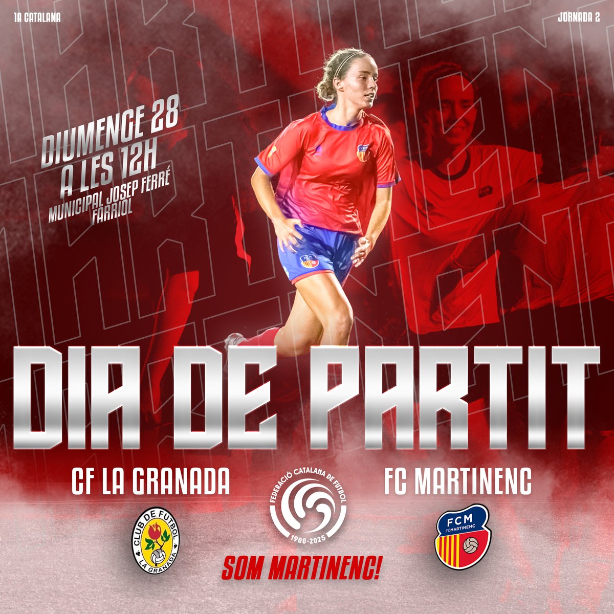 🔴 DIA DE PARTIT! ⚽
⏰ A les 12h
🚌 A #LaGranadadelPenedès 🆚 <a href="/CFLaGranada/">CF La Granada</a>
🏆 #1cat2Fem
🎟️ J2
📝 fcmartinenc.cat/noticies/futbo…
#SomMartinenc #futfem