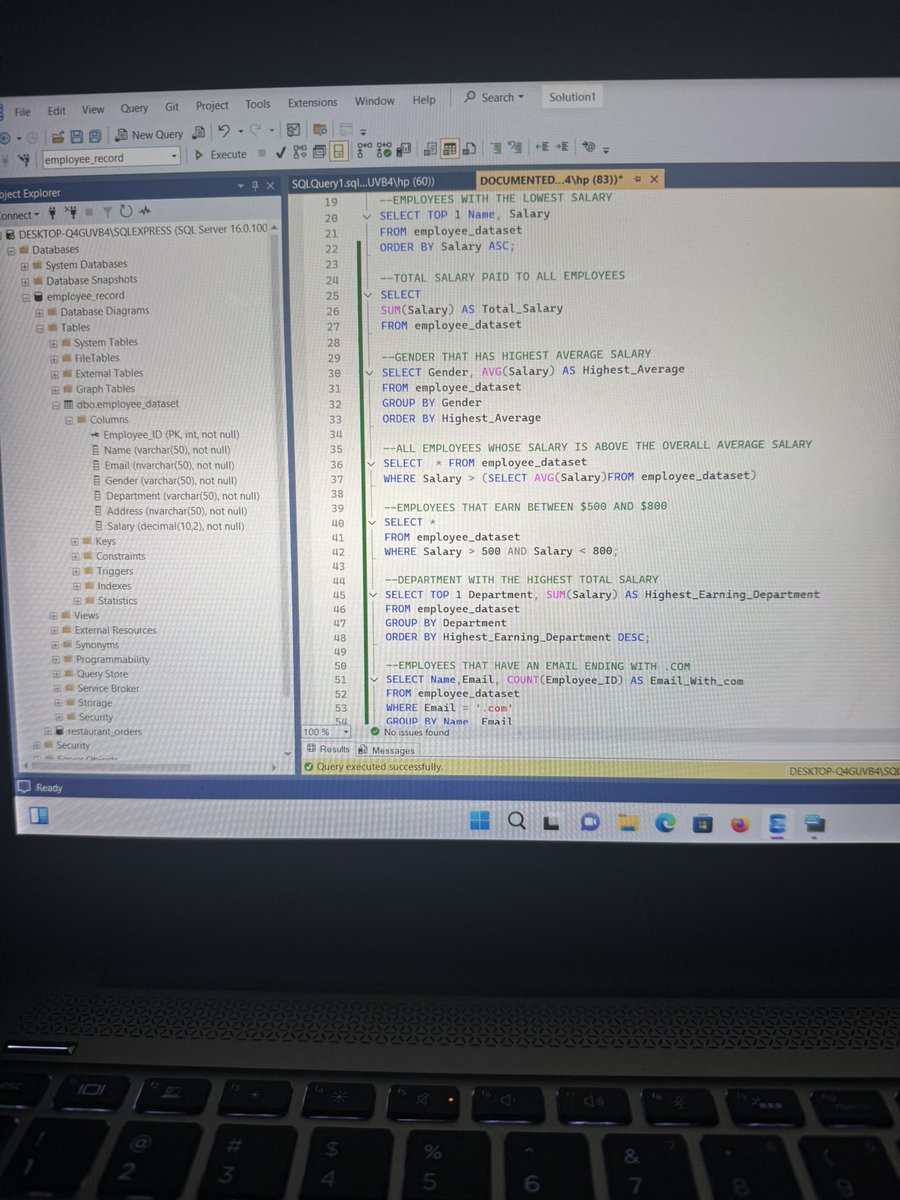 CasmirCodesData's tweet image. A work on Employee’s dataset using SQL as a Data Analyst