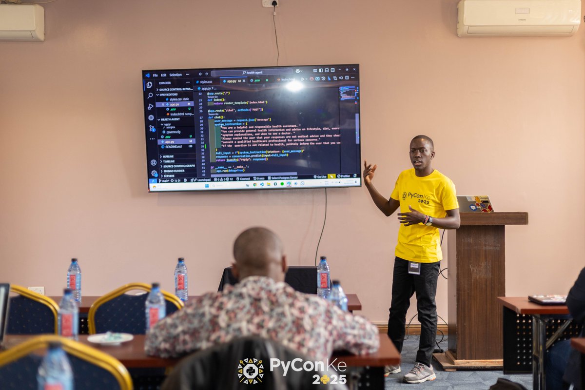PyconKenya's tweet image. on our breakout room, we have @Moruri_c

an AI/ML expert demo_ing on how to automate chatbots  #PyConKe #PyConKe2025