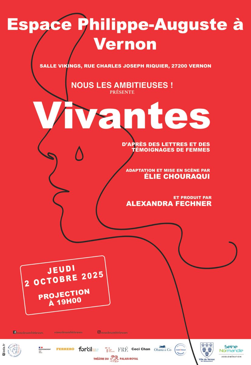🎭 "Vivantes"

Une pièce forte et touchante inspirée de lettres et témoignages de femmes victimes de violences. 
Un projet initié par @nouslesambitieuses, mis en scène par @Élie Chouraqui et produit par Alexandra Fechner, il sera suivi d’un moment d’échange.
<a href="/cecile2menibus/">Cécile Hellouin de Ménibus ♕</a>