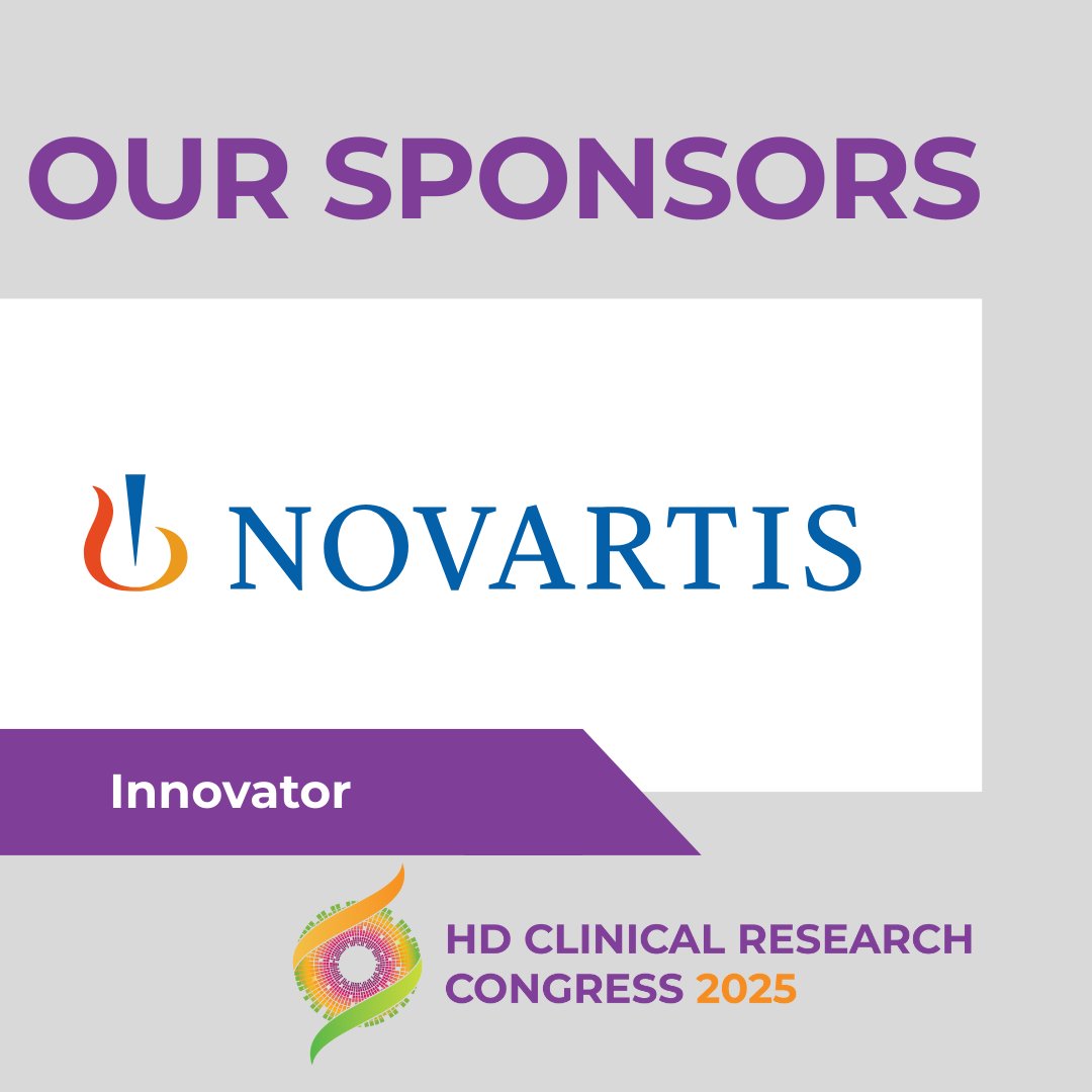We’re grateful to <a href="/Novartis/">Novartis</a> and <a href="/neurocrine/">Neurocrine Biosciences</a> for joining as Innovator Sponsors of the #HDCongress2025. Their partnership reflects the collective commitment to advancing Huntington’s disease research and care.
