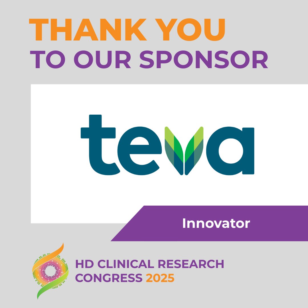 Thank you, <a href="/tevapharm/">Teva Pharmaceuticals</a>, for supporting innovation in HD research as a 2025 Innovator Sponsor of #HDCongress2025. We're just 15 days away until we gather in Nashville!