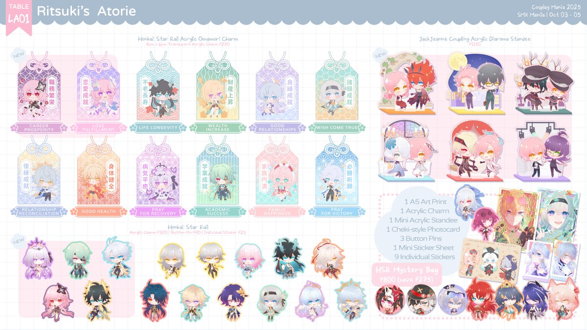 [RTs🩷]  My Catalogue for #CosplayMania2025

I'll be at the lifestyle booths this time! Come say hi at LA01~ Been 10 months or so since I last table in PH so I got lots new stuff! 😆✨

🔗DM for reservations or use site in replies👇

#FanFairAtCosplayMania2025