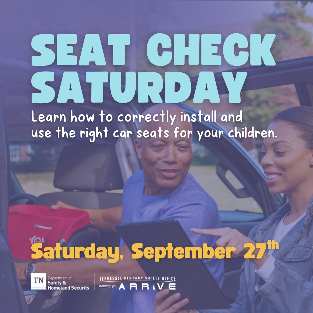 Mark your calendars!
Seat Check Saturday is September 27. Certified techs are ready to help
make sure your car seat is installed correctly. Find a fitting station near
you at CarSeatSafety.Kids
#TNCPSWeek #CPSWeek