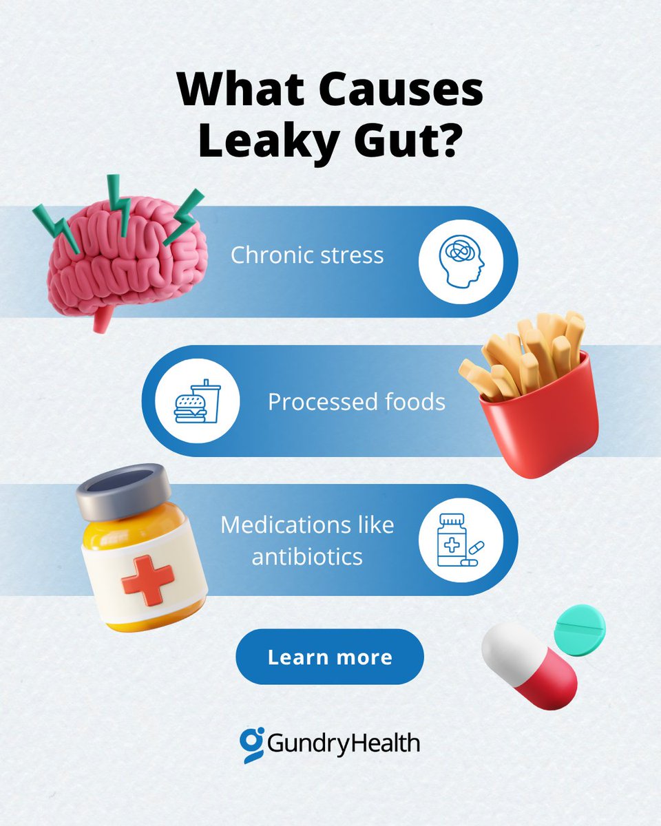 What Causes Leaky Gut? 
Leaky gut has many triggers: ❌ Chronic stress ❌ Processed foods ❌ Medications like antibiotics
Let’s find out what’s affecting you. 
🔗 Free consult with our care team – link in bio.
gundryhealth.com
#RootCauseHealing  #LeakyGutSupport