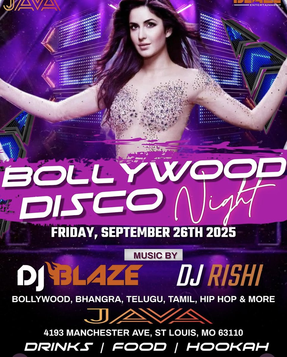 HotJavaBar's tweet image. It's finally Friday! What better way to celebrate than with a Bollywood Disco hosted by DJ Blaze. Early arrival is recommended. Tickets for sale at the door !
4193 Manchester Ave St. Louis, MO