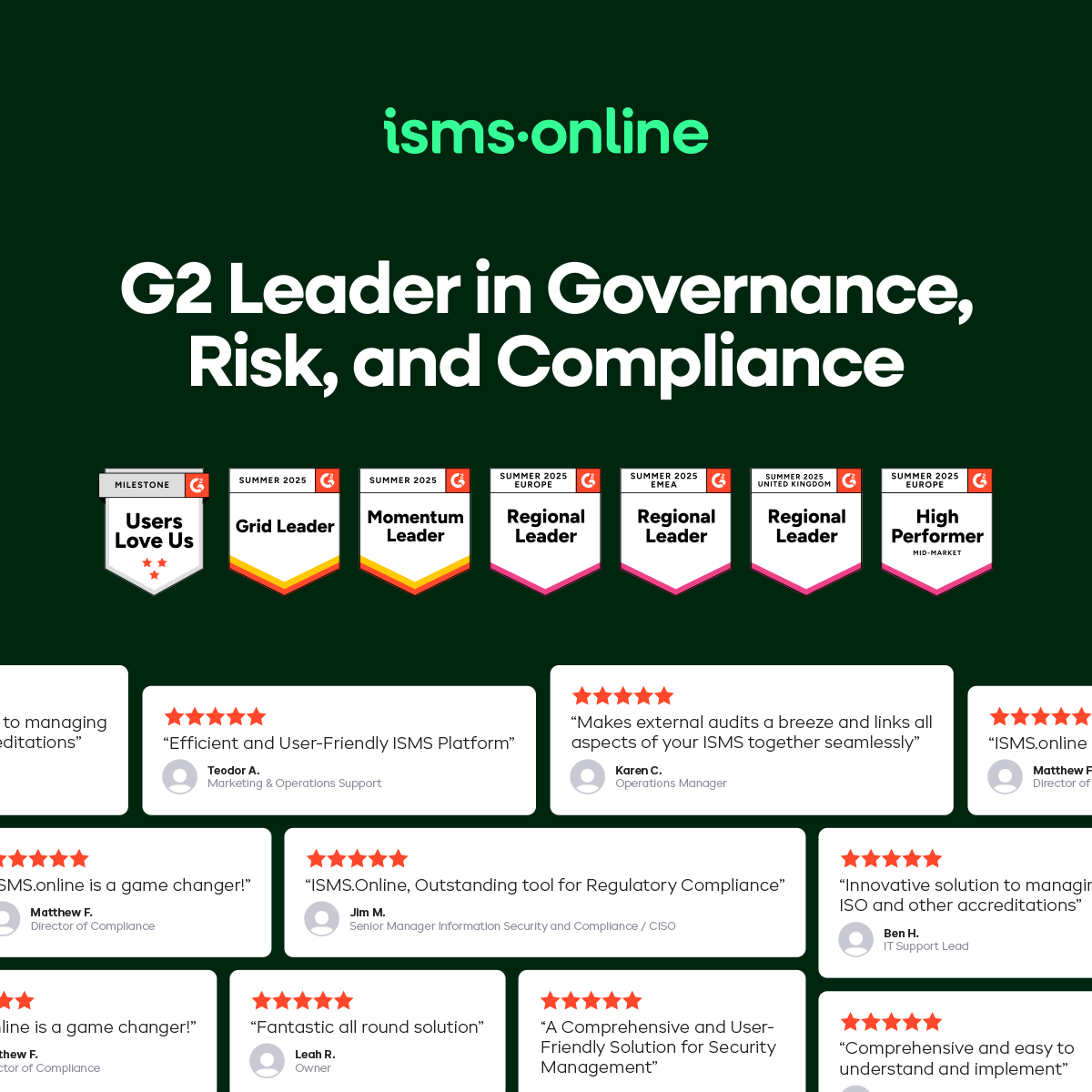 It’s #HighFiveFriday! This happy customer said of the IO platform: “Very low barrier to entry, with a wealth of supporting information and guided pathways from starting point right through to certification.” Take a self-guided platform tour: isms.online/global-interac…