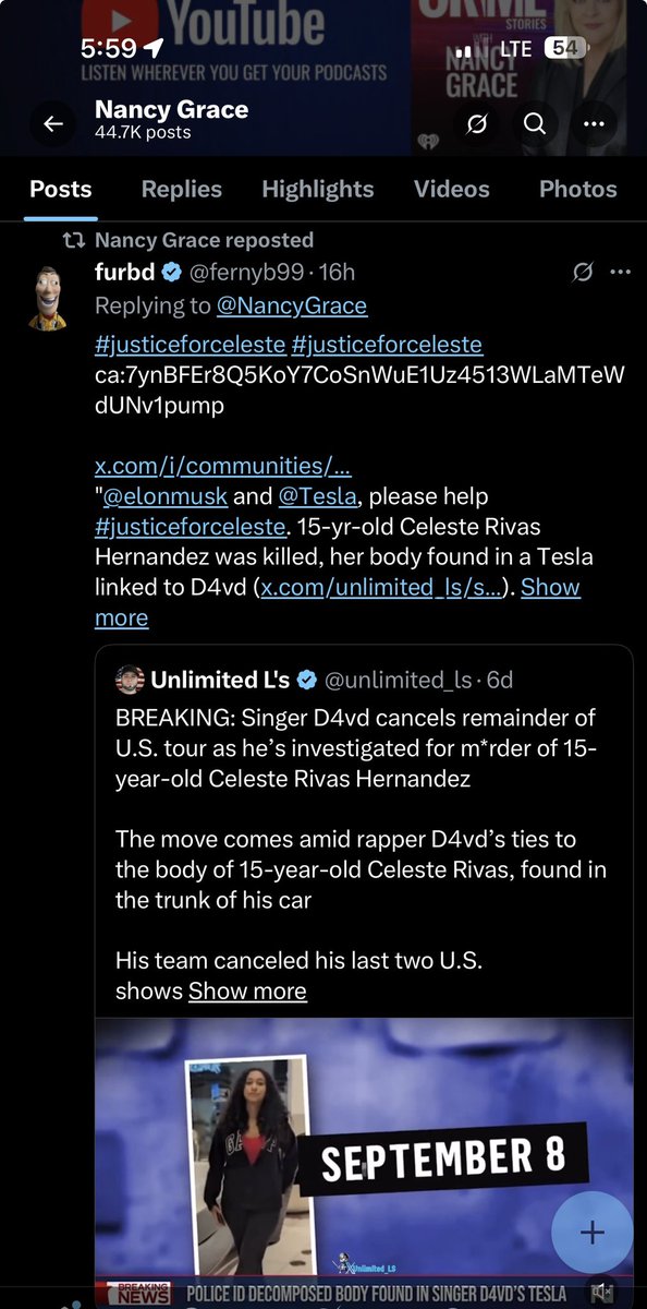 furbd (@fernyb99) on Twitter photo Big news guys my post just got reposted by <a href="/NancyGrace/">Nancy Grace</a> one of the biggest and most active people to dive into murder cases etc. Give her a follow, she goes into bigger dept in her videos and confronts people she interviews. Only a matter of time before Elon sees this and tweets. Big news guys my post just got reposted by <a href="/NancyGrace/">Nancy Grace</a> one of the biggest and most active people to dive into murder cases etc. Give her a follow, she goes into bigger dept in her videos and confronts people she interviews. Only a matter of time before Elon sees this and tweets.