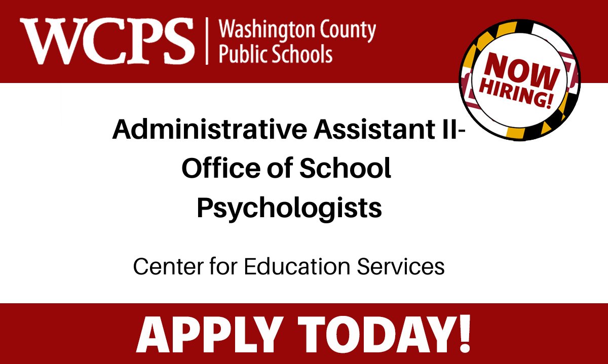 Center for Education Services is accepting applications for Administrative Assistant II-Office of School Psychologists. Apply today at wcpshr.com