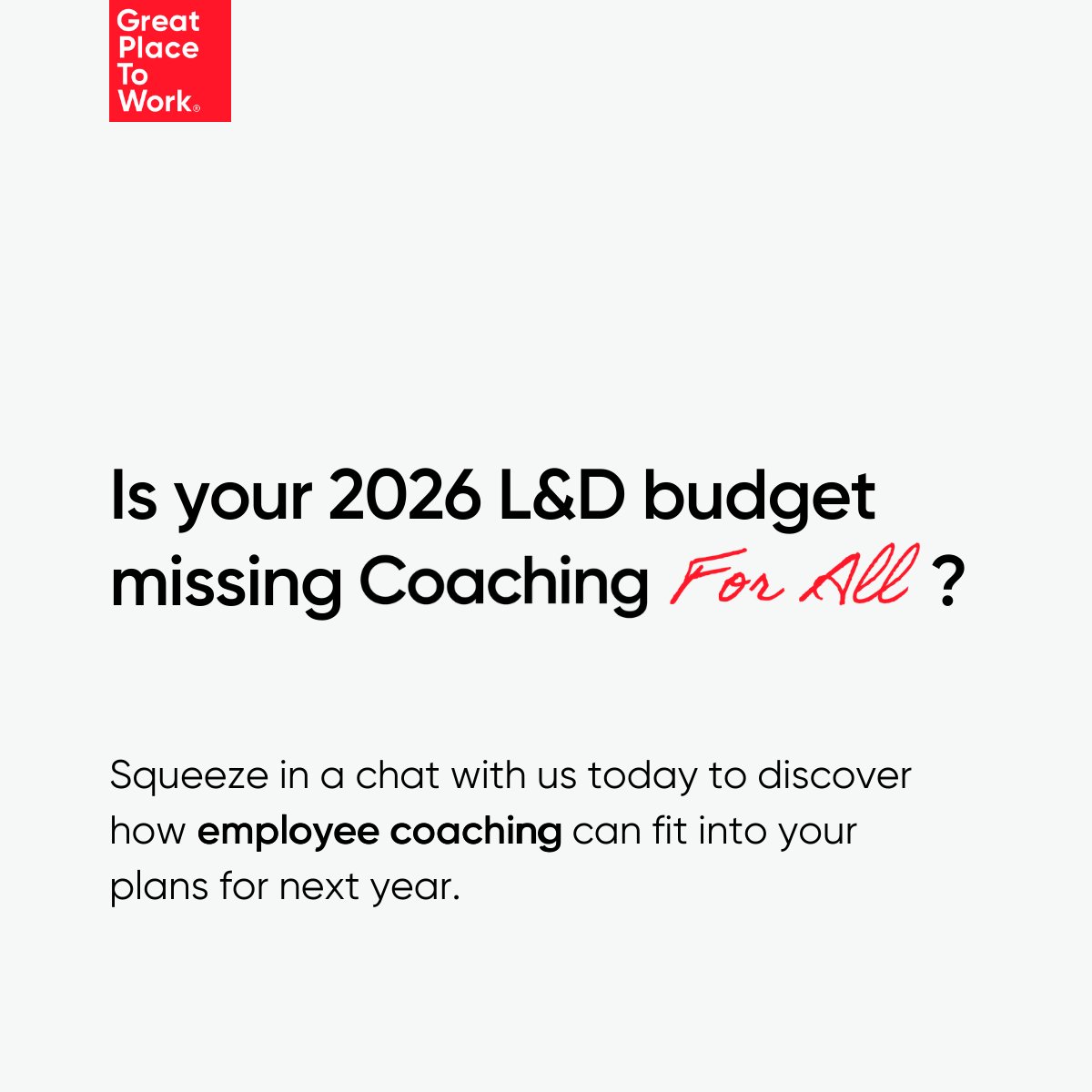 GPTW_UK's tweet image. 2026 budgets are being locked in 🔒
Is Coaching For All part of your L&amp;amp;D strategy?

Let’s talk – because scalable, inclusive coaching may be just what you need to improve performance, protect wellbeing &amp;amp; boost retention.

Get in touch today. hubs.ly/Q03KBJf00