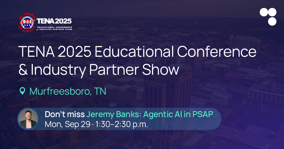 carbyne911's tweet image. Proud to sponsor the TENA 2025 Educational Conference &amp;amp; Industry Partner Show in Murfreesboro, TN!

Don’t miss Jeremy Banks presenting “Agentic AI in PSAP” on Monday at 1:30 p.m.

📅 Book a meeting here: calendar.google.com/calendar/u/0/a…

#TENA2025 #PublicSafetyTech #NextGen911