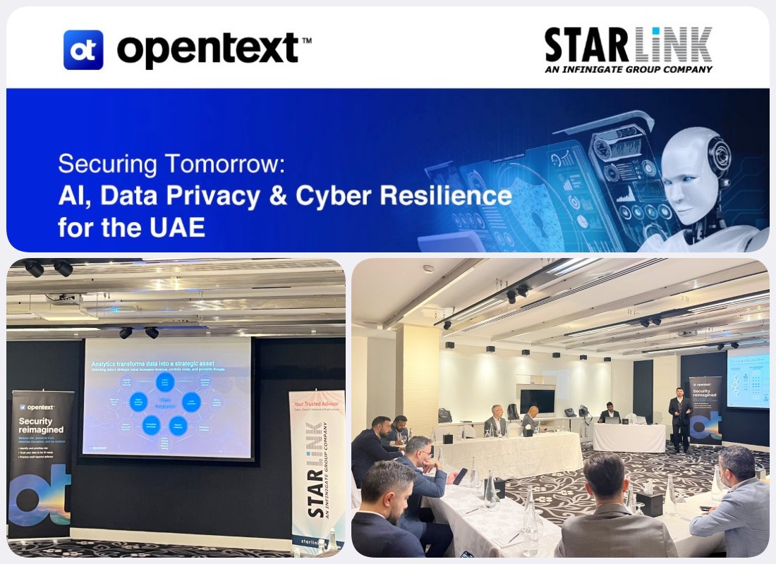 StarLinkVAD's tweet image. We had an insightful @OpenText session in #AbuDhabi. Together, we explored how enterprises can secure tomorrow with intelligent, trusted solutions. thank you to the #OpenText speakers and to our #customers for joining us.