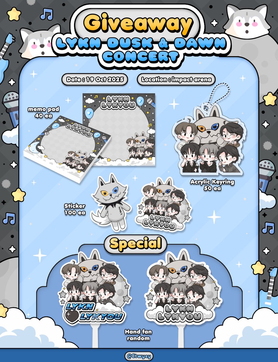 Ctwyey's tweet image. ˚⊹⋆ Giveaway ౨ৎ For 𝑳𝒀𝑲𝒀𝑶𝑼 ₊˚⊹
#LYKNDuskAndDawnConcert
🗓️ 19 Oct 2025  📍Impact Arena

♡ Sticker Die-cut  
♡ Acrylic keyring 
♡ Memo pad 
✦ 𝑆𝑝𝑒𝑐𝑖𝑎𝑙 ✦ Hand fan (random)

𝑟𝑡 + 𝑠ℎ𝑜𝑤 𝑡ℎ𝑖𝑠 𝑡𝑤𝑒𝑒𝑡 🫧 
#LYKN #LYKYOU