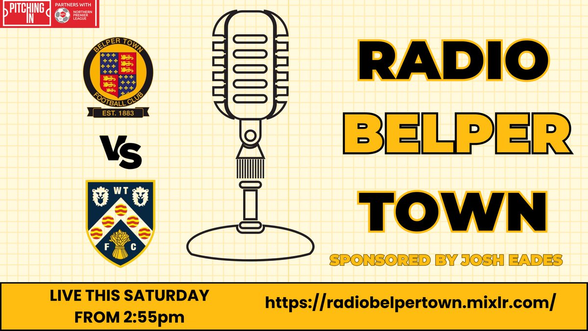 Tomorrow live commentary is back!
<a href="/BelperTownFC/">𝗕𝗲𝗹𝗽𝗲𝗿 𝗧𝗼𝘄𝗻 | 𝟣𝟪𝟪𝟥</a>  vs <a href="/doughboys_wtfc/">Wellingborough Town FC</a> in the Pitching In Northern Premier League Midlands.
Tune in from 14:55 for all of the action live from The Raygar Stadium.