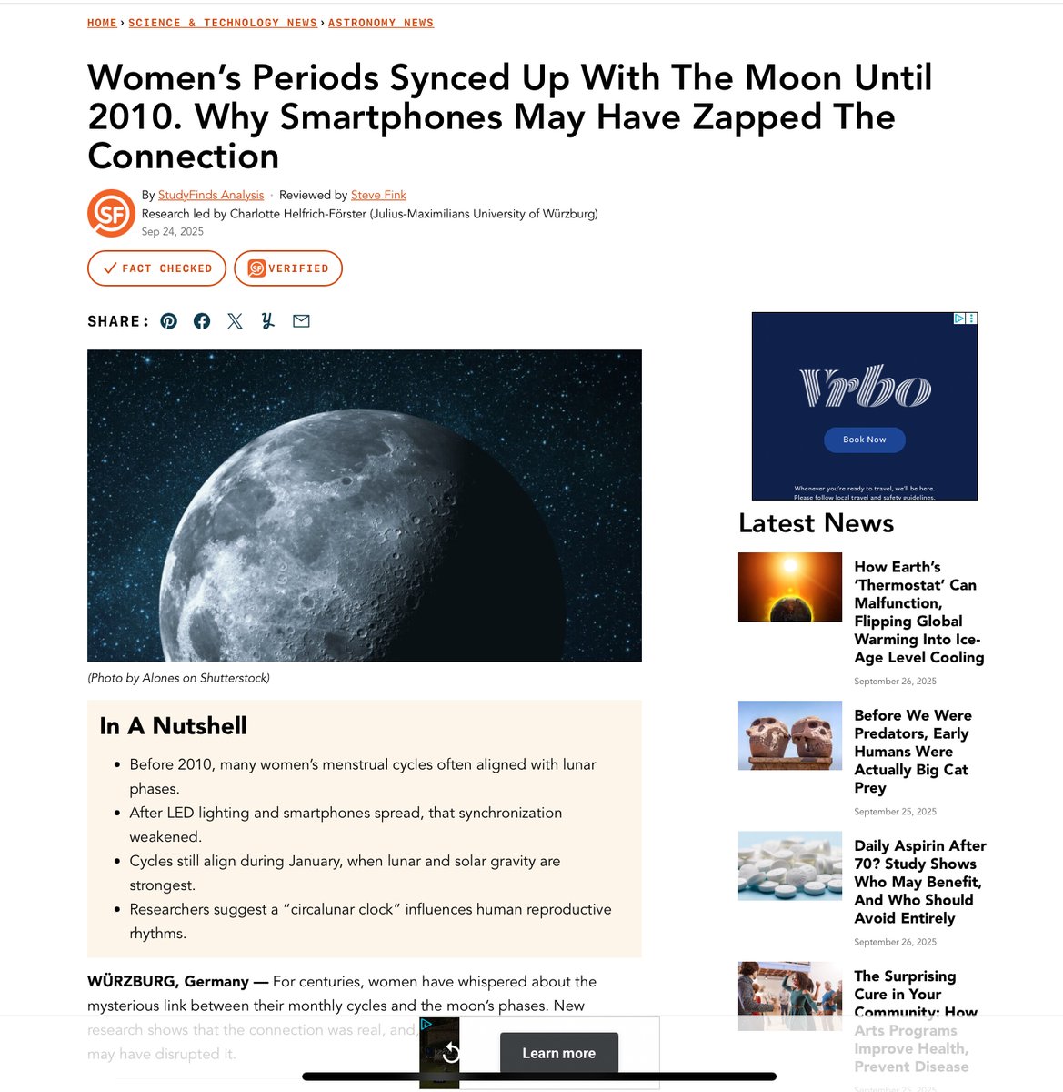 Babygravy9's tweet image. A new study confirms that women’s menstrual cycles do synchronise with the lunar calendar. Or rather, they did until 2010, when LED lighting and smartphones appear to have disrupted synchronisation. Women’s cycles only synchronise with the moon now in January, when lunar and…