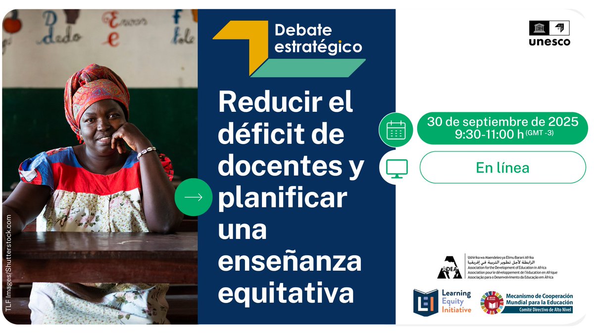 ¡Inscríbase ahora en el #StrategicDebate 3 del <a href="/IIEP_UNESCO/">IIEP-UNESCO</a>: Reducir el déficit de docentes y planificar una enseñanza equitativa!

🗓️ 30 de septiembre
🔗 my.iiep.unesco.org/2025-strategic…
🤝 En colaboración con <a href="/ADEAnet/">ADEA</a>, la Iniciativa para la Equidad en el Aprendizaje y <a href="/Education2030UN/">Education 2030</a>.