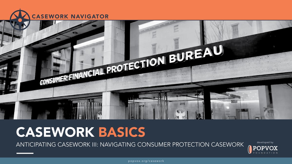 Constituent complaints about private companies can be tricky—but help exists!

Watch our latest webinar to learn how govt agencies like CFPB handle consumer issues and what Congressional offices should know about key resources for protecting constituents: popvox.org/events/consume…