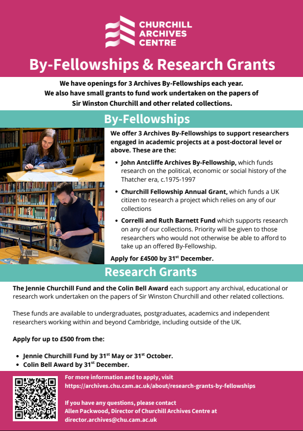 SocialHistorySociety (@socialhistsoc) on Twitter photo 📣Fellowship and grant opportunity!
<a href="/ChuArchives/">Churchill Archives Centre</a> has multiple by-fellowships & research grants currently open for applications✨
🕰️Different deadlines on 31 October, 31 December & 31 May.
👉More info: archives.chu.cam.ac.uk/about/research… 📣Fellowship and grant opportunity!
<a href="/ChuArchives/">Churchill Archives Centre</a> has multiple by-fellowships & research grants currently open for applications✨
🕰️Different deadlines on 31 October, 31 December & 31 May.
👉More info: archives.chu.cam.ac.uk/about/research…