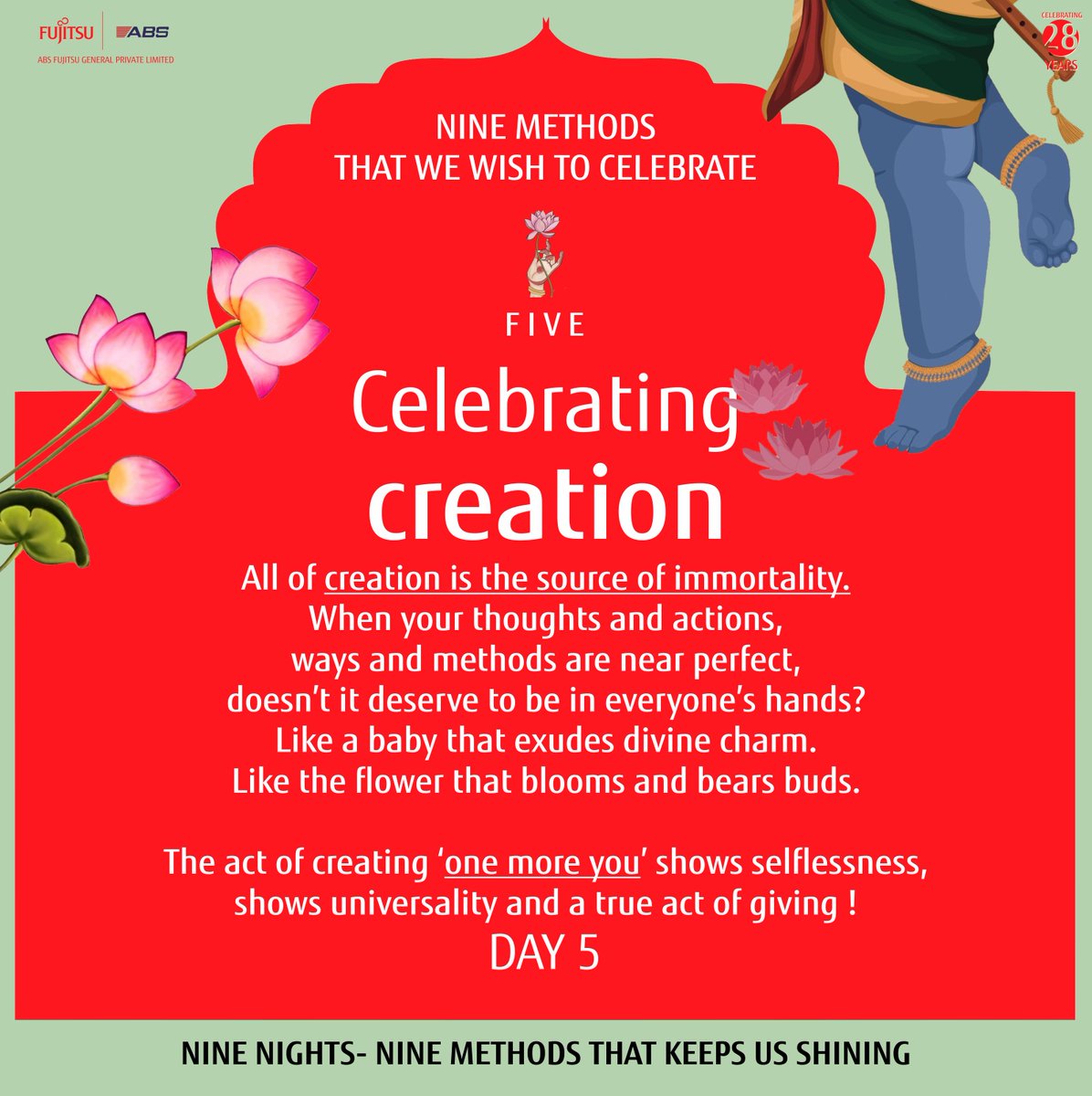 AbsFujitsugen's tweet image. By sharing wisdom, we create not just another life, but a legacy that prospers together. Each kind of act sprouts growth — a new journey, a new career, a new life. Creation is the essence of continuity.

absfujitsu-general.com

#NavaratriDay5 #Navaratri #ABSFujitsuGeneral