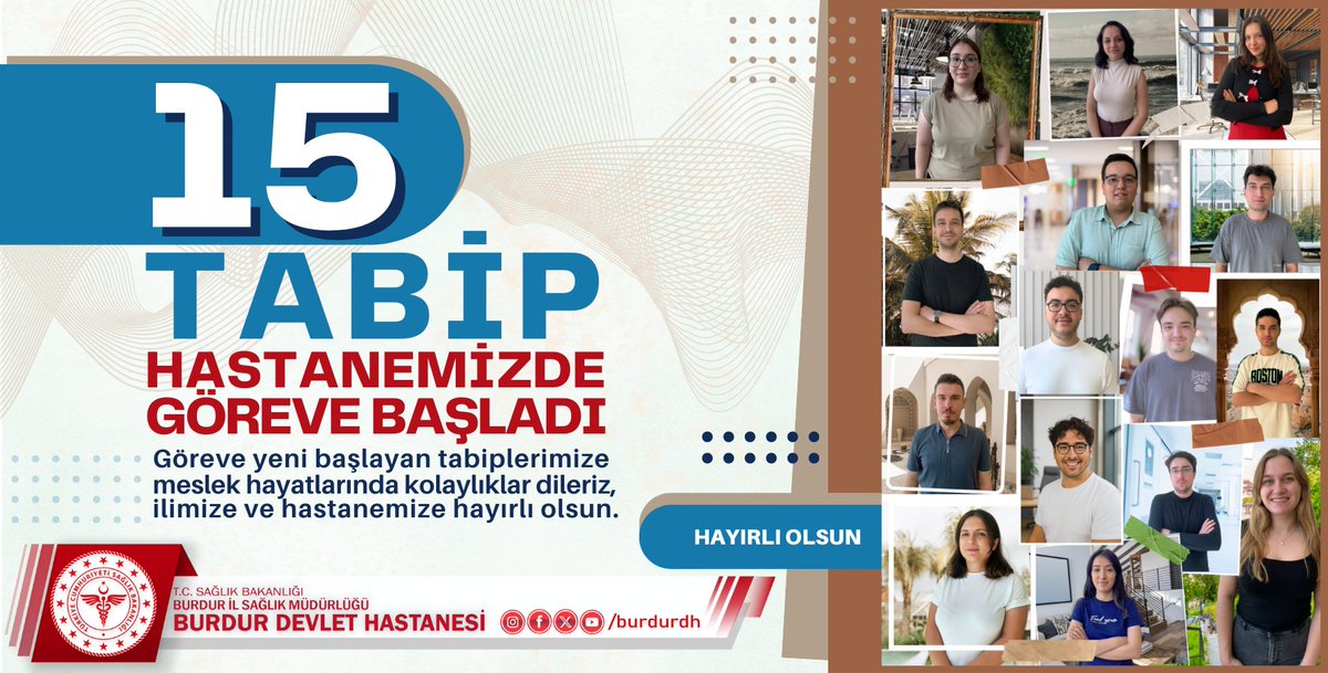 Hastanemizin sağlık kadrosu güçleniyor. Sağlık Bakanlığı tarafından gerçekleştirilen 124. Dönem Devlet Hizmet Yükümlülüğü (DHY) atamaları kapsamında ilimize ataması yapılmış olan 15 Tabip hastanemizde görevlerine başlamış bulunmaktadır.