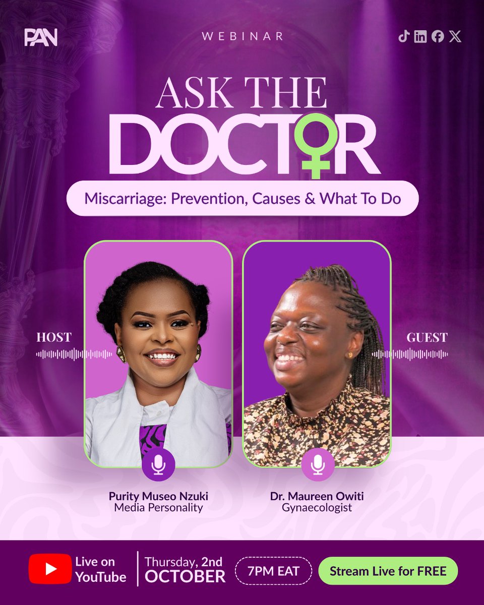 purityafya's tweet photo. Our first YOUTUBE LIVE ANNOUNCEMENT
Come ask the DOCTOR Live about
Miscarriage: Causes and Prevetion and what to do if it happens
Use link below and hit the NOTIFY ME  button so you're alerted when we go live (Next week Thursday 7pm EAT @puritymuseonzuk
https://t.co/59I6hIV05f https://t.co/v5fewqGbAr