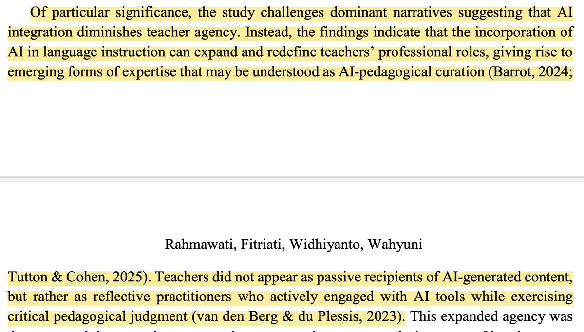 Paper I'm reading right now makes this great point: Appropriate integration of AI in the classroom actually increases teacher agency. This sounds exactly like active learning, except aimed at instructors.