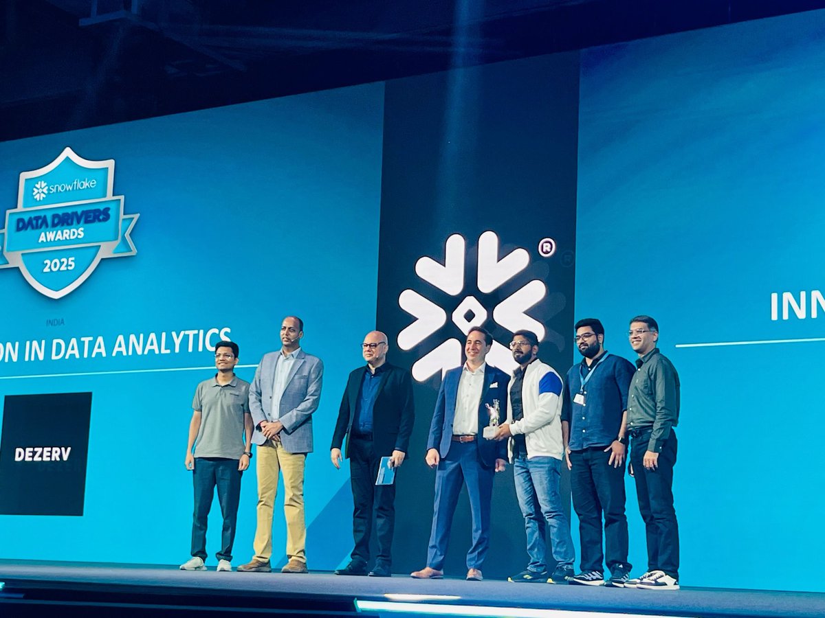 DezervHQ's tweet image. Proud to receive the Data Driver Award at @Snowflake World Tour, Bangalore! 🚀

At Dezerv, data powers every decision driving bias-free, tech-led wealth management for India’s next-gen wealth creators. 

The future is data-driven. 💡

#WealthTech #Innovation #FinTech