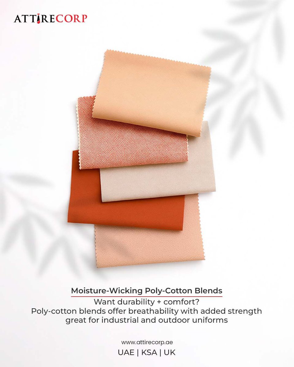 attire_corp's tweet photo. ✨ Built to last. Designed for comfort.
Our Moisture-Wicking Poly-Cotton Blends combine strength + breathability — the perfect choice for industrial and outdoor uniforms. 💪👕

#AttireCorp #PolyCotton #FabricInnovation #WorkwearEssentials #UniformSolutions #MoistureWicking https://t.co/Zp4G6tQcfY