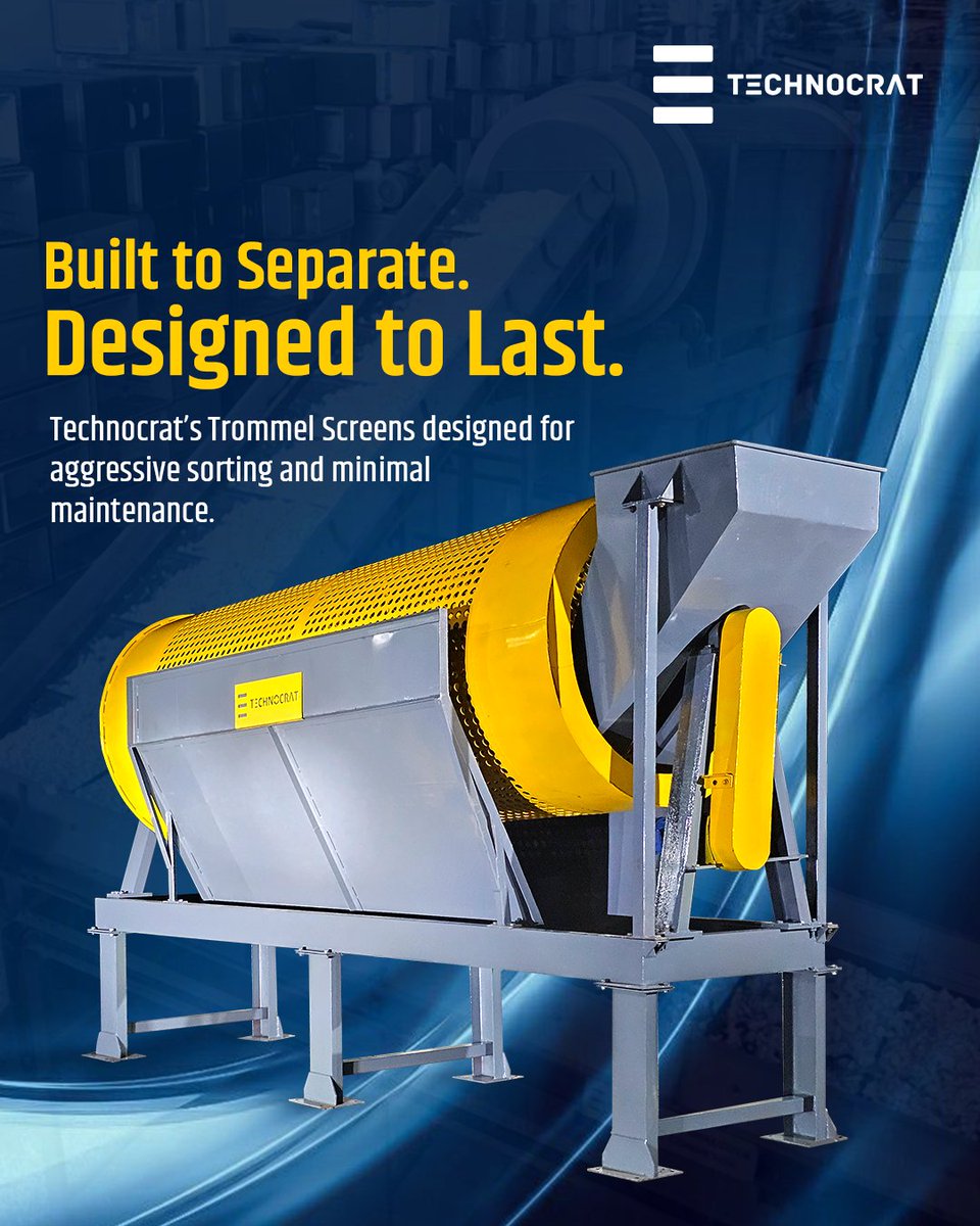 Technocrat2025's tweet image. Built to Separate. Designed to Last.
Technocrat’s Trommel Screens are engineered for aggressive sorting with minimal maintenance.

#Technocrat #WasteManagementSolutions #TrommelScreen #SortingSolutions #EngineeredToLast #BuiltToPerform #SustainableFuture #IndustrialMachinery