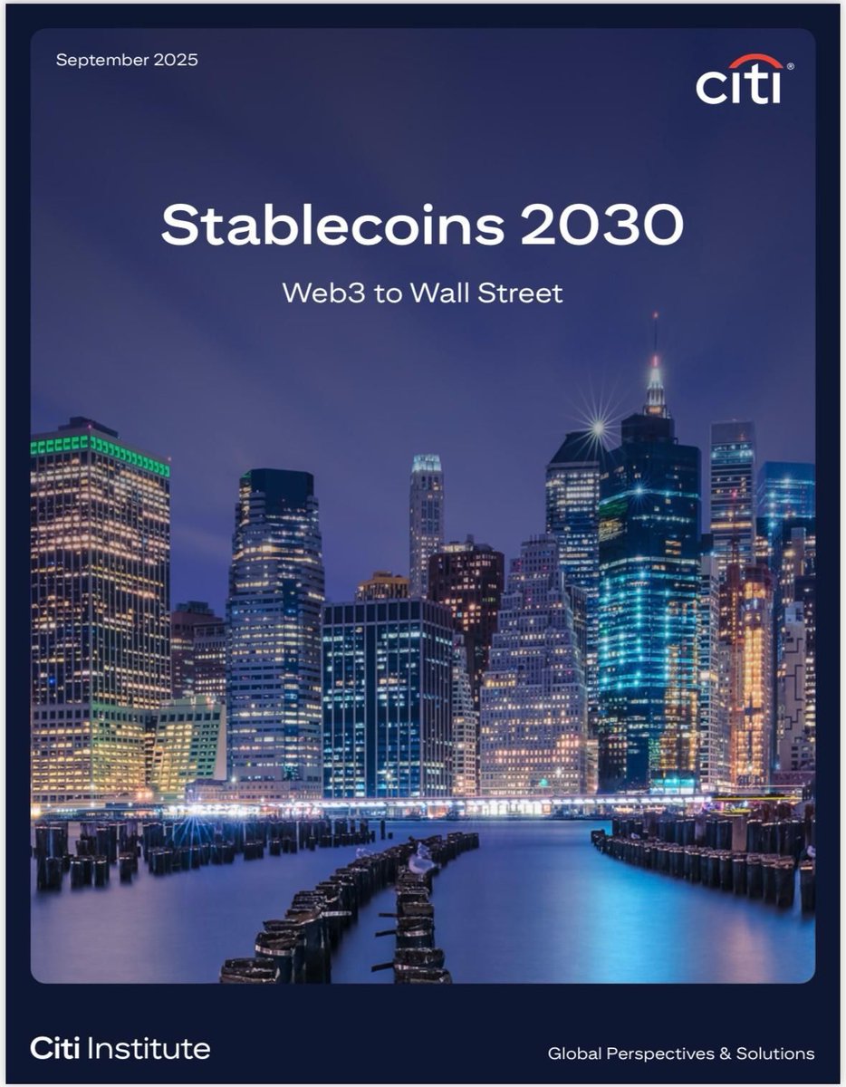 Just dropped: Citi now says Stablecoins likely to hit $1.9T by 2030 (up from 1.6T estimated in April) 

They actually revised it UP.

Stablecoins are going to grow fast but they aren’t alone.

They will co-exist with bank tokens, inc tokenised deposits.

Here's the breakdown