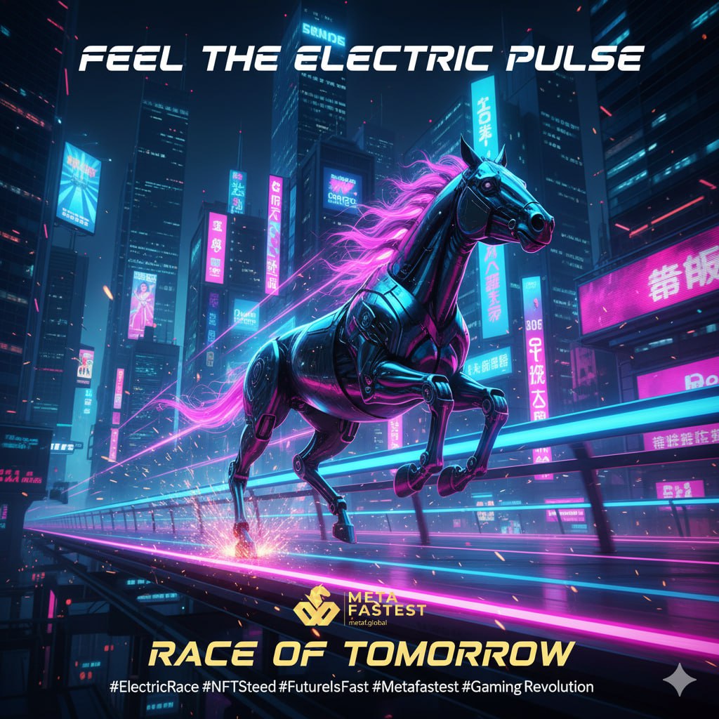 MetaFastest's tweet image. Feel the electric pulse of the future! ⚡️ Our #NFTSteed ignites the neon tracks of tomorrow. This isn&apos;t just a race; it&apos;s a spectacle of speed and innovation.
#ElectricRace #FutureIsFast #Metafastest #GamingRevolution 🚀🐎