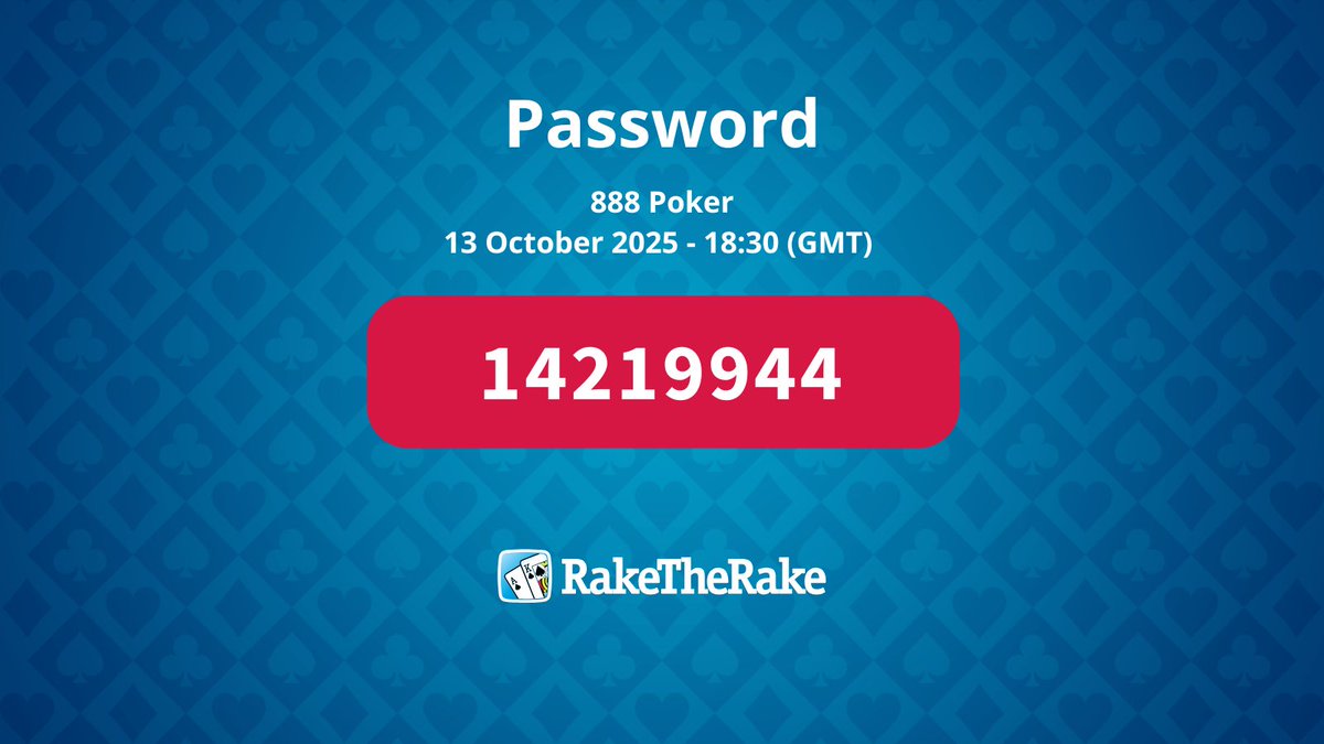 raketherake's tweet image. 🚨 Freeroll Password Release 🚨

🔐Password: 14219944 🔐

Play at #888Poker now!

Turn notifications on so you don&apos;t miss the next one! 🔔