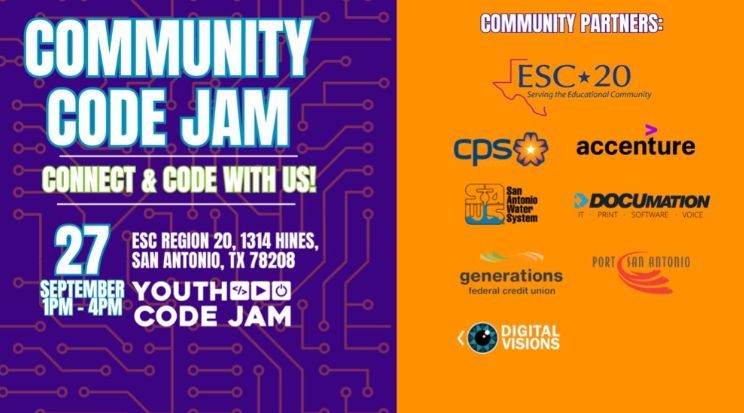 weteachcs's tweet image. 🚨FAMILY FUN🚨

The ESC Region 20 Community Code Jam is September 27. Code Jams are free, hands-on events bringing together kids, adults, and programmers to learn, explore, and grow with code. Explore coding, cybersecurity, and digital safety!

Register: buff.ly/THQnBom