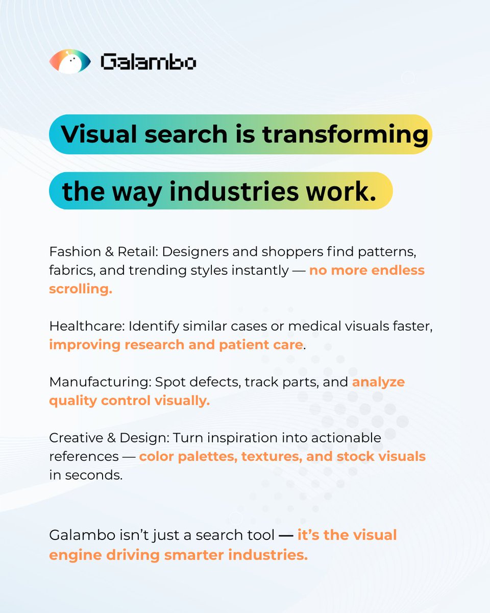 GalamboAI's tweet image. What if search wasn’t about words, but about what you see? Explore- galambo.com
#Galambo #AIVisualSearch #FutureOfAI #AIInnovation #SecureAI #AIDriven #AIForBusiness #automation #visualsearch #searchengine #features #tools #visualtools #creative #digitalfirst