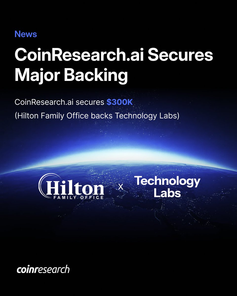 Technology Labs raised $300K from Hilton Family Office for CoinResearch.ai, an AI crypto research tool. Part of a $1.3M round. 

Goal: protect new investors with clear ratings &amp; insights. 👀

🔗startlandnews.com/2025/09/coinre…