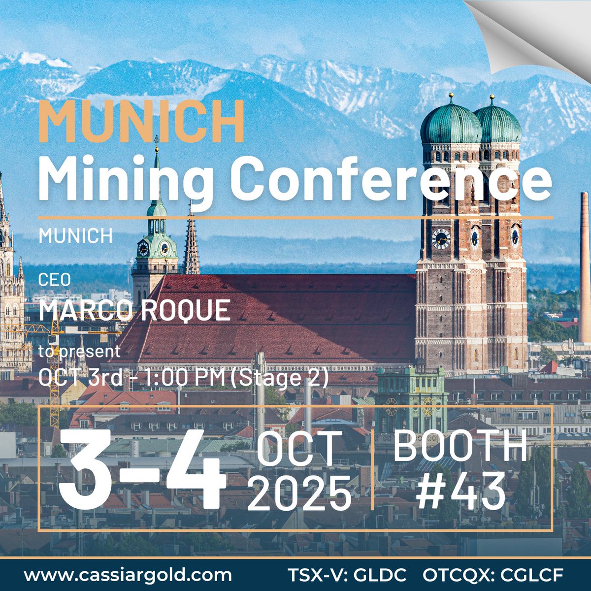 Cassiar Gold will be attending the 2025 Munich Mining Conference next week! A chance to meet with CEO, <a href="/MarcoBRoque/">Marco Roque</a>, who will be providing updates on the Cassiar Gold Property. We hope to see you there!

📍Meet the team at Booth #43
🗣️Presentation: October 3 at 1:00 PM
📝Details: