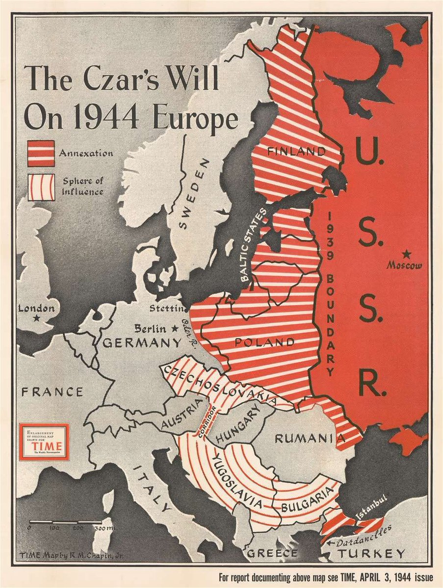 propagandopolis's tweet image. &apos;The Czar&apos;s will on 1944 Europe&apos; — American map (1944) showing Soviet ambitions in Europe.