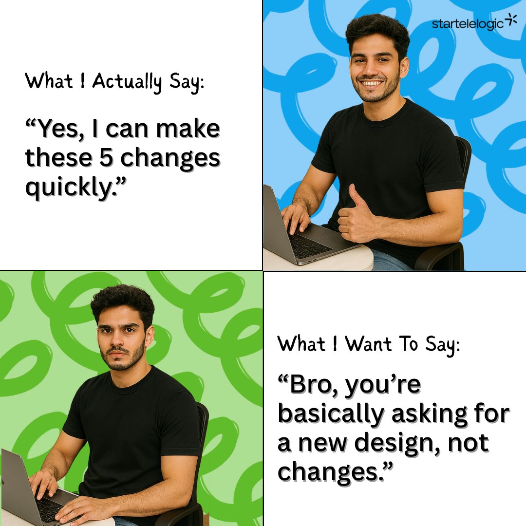 StarTeleLogic's tweet image. Relatable much? 👇
The things we say vs. the things we wish we could say at work!

#startelelogic #Relatablememes #Officehumor