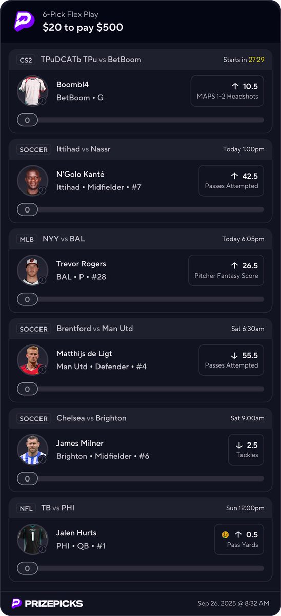 Mobets98's tweet image. 6 man attempt 
Tail light 

$20-$500

CS2 X MLB X NFL X SOCCER 👀

prizepicks.onelink.me/gCQS/shareEntr…