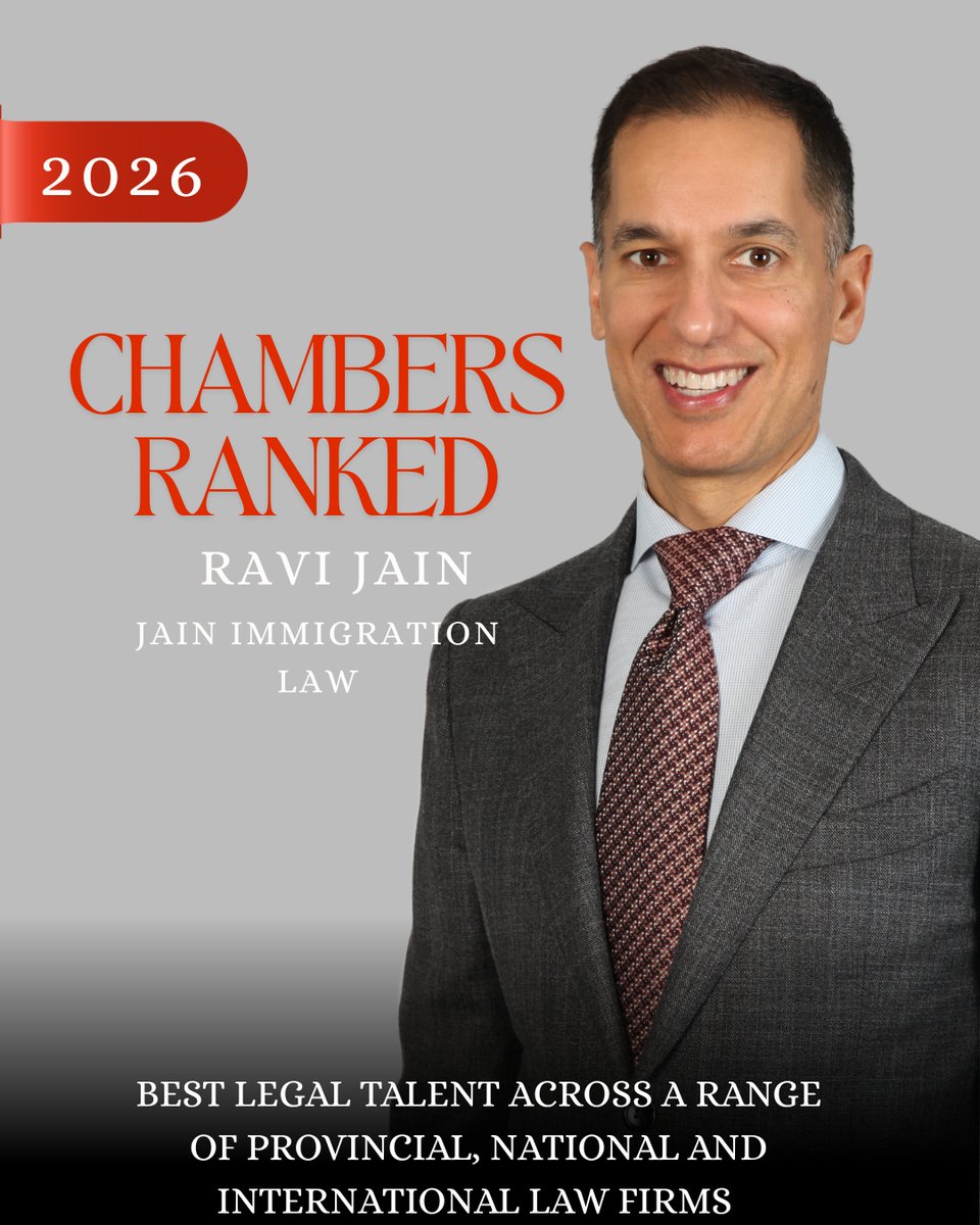 RaviRandalJain's tweet photo. Proud to share I've been ranked in the Chambers Canada 2026 Guide! 📷 Chambers, which is London-based and ranks lawyers worldwide, recognized me as an industry leader. Thrilled to be among the best.
#ChambersRanked #RaviJain #ImmigrationLaw #TopLawyer #cdnimm https://t.co/rrbkB9KP1u