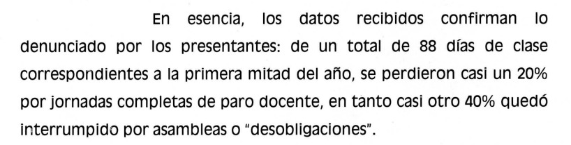 De los 88 días de clases del primer semestre en Tierra del Fuego, 50 incluyeron medidas de fuerza, 16 por paros y 34 por desobligaciones. Esto implica que se perdió el 56% . Son datos OFICIALES de la Secretaría de Gestión Educativa según dictamen 10/25 de la  Fiscalía de Estado