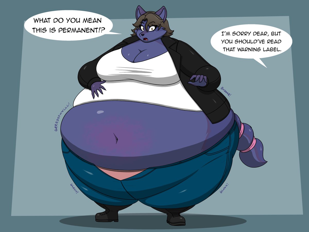 A commission drawn for corinne_the_coyote of their OC, Corinne having to come to terms with her new permaberry body after her juicing. That's what you get for ignoring warning labels. 💙